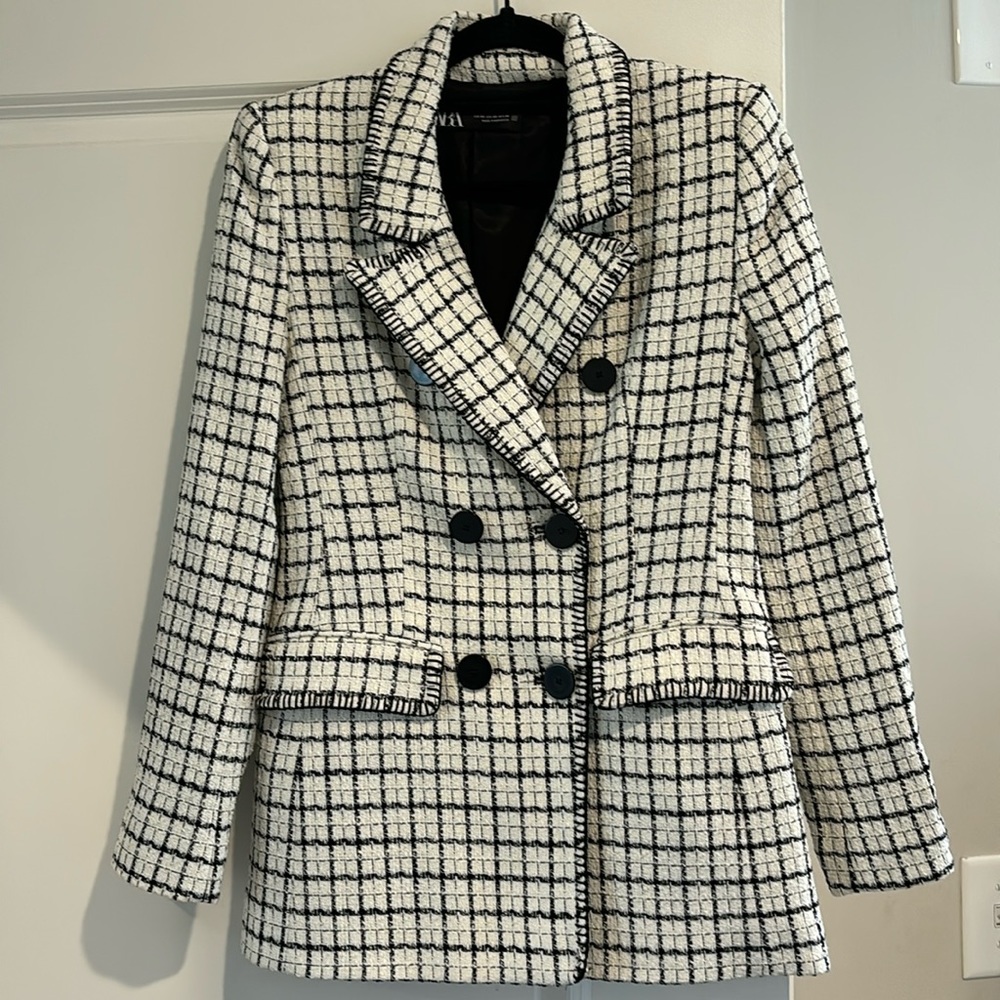 Zara tweed whip stitch blazer